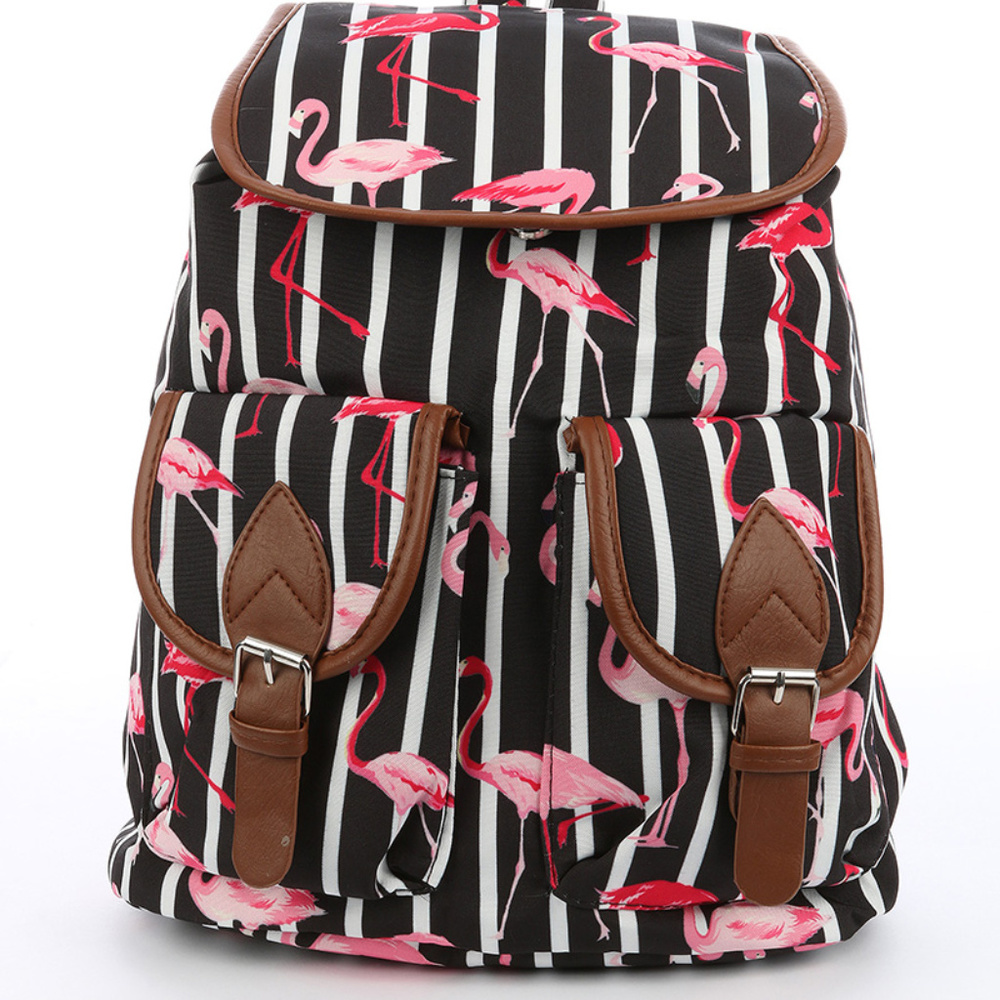 Backpack Striped Flaming Print Black Travel